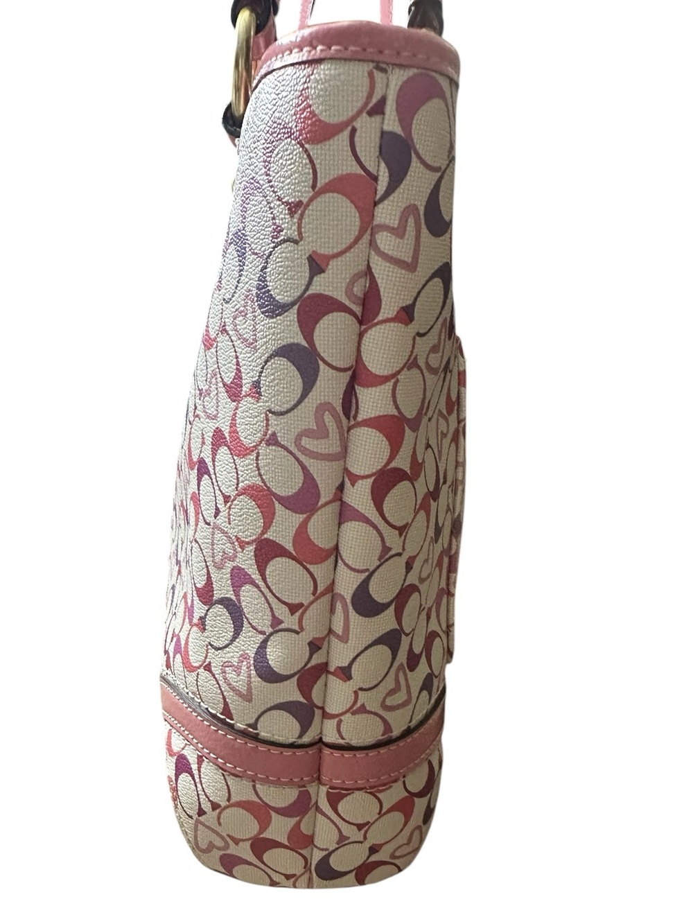 Coach Heritage Bias Signature Heart Tote Bag F18426 Pink Multi Canvas NWOT - Picture 5 of 15